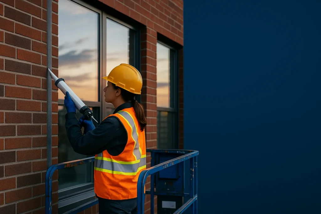Calfeutrage de fenêtres sur façade en brique par Calfeutrage Scelléo à Montréal